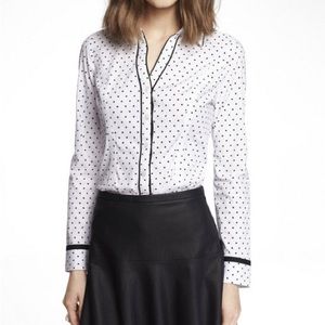 Express Essential Dotted Button Down Dress Shirt Black White Piping